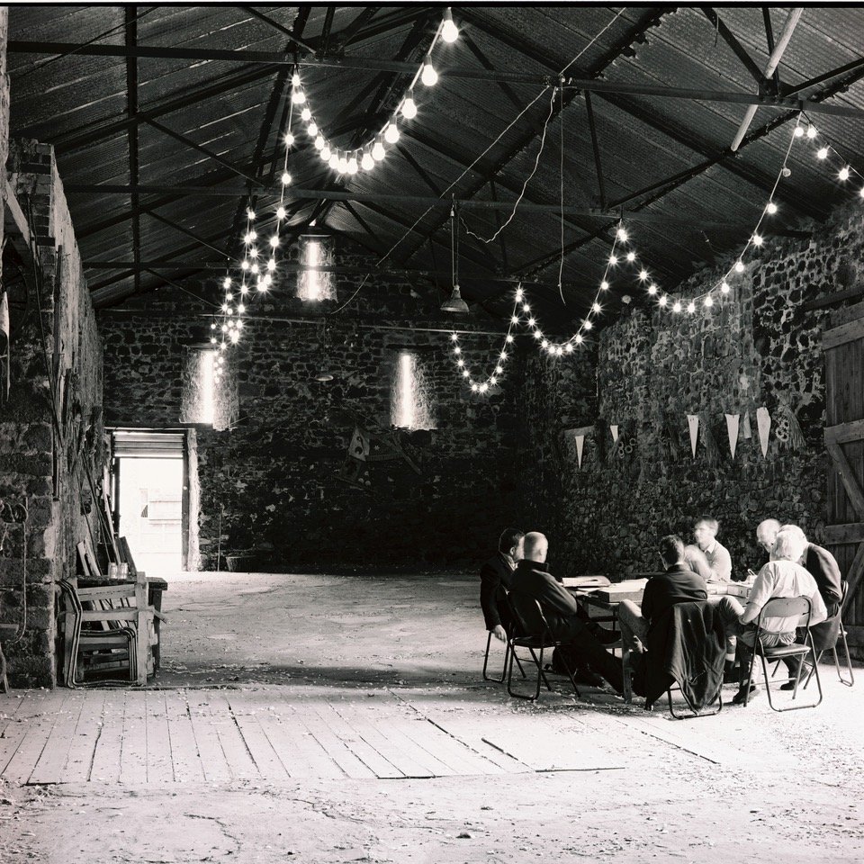 Black and white photo showing The Great Barn prior to renovation works into the award-winning Devon wedding venue