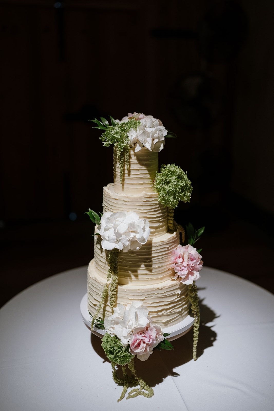 Hannah and Oli's wedding cake at their wedding at The Great Barn Devon, featured in Wed Magazine
