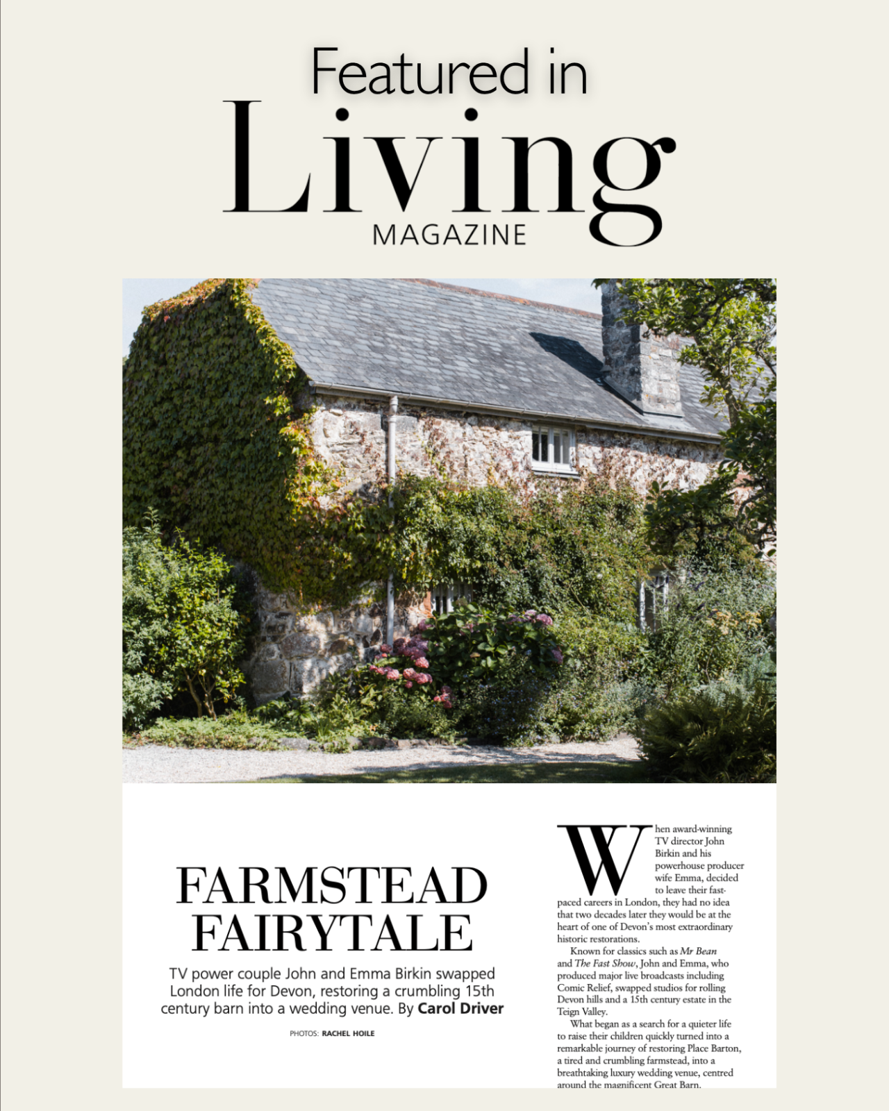 Devon Wedding Venue featured in Living Magazine Luxury Weekend Wedding Venue